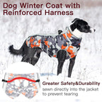 Dog Coat Dog Winter Jacket-3X Large, Warm Dog Coat Zip Up Snowsuit Dog Harness Vest Reflective Water-Resistant Dog Coat Dog Snow Jacket for Large Dogs Labrador, Huskyn, Orange-Camouflage