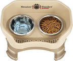 Neater Feeder Deluxe Mess-Proof Elevated Dog Bowls for Medium Dogs (19–40 lbs), 2 Height Adjustable (10” & 12.5”) No-Spill Raised Dog Bowl Stand, Stainless Steel Food Bowl Set, Made in USA, Cappuccino