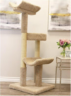 Maykoosh Natural Beauty Multiple Perch Cat Tree, Cat Tree with Scratch Post for All Cat Breeds, Indoor Cat Gym with Perches, Sturdy Wood Construction with Carpet Upholstery Brown/Round