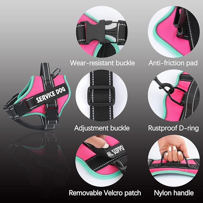 voopet Service Dog Harness, Emotional Support Pet Vest Harness, Reflective Breathable and Adjustable No-Pull ESA Dog Harness for Small Medium Large Dogs (with 4 PCS Removeable Tags)
