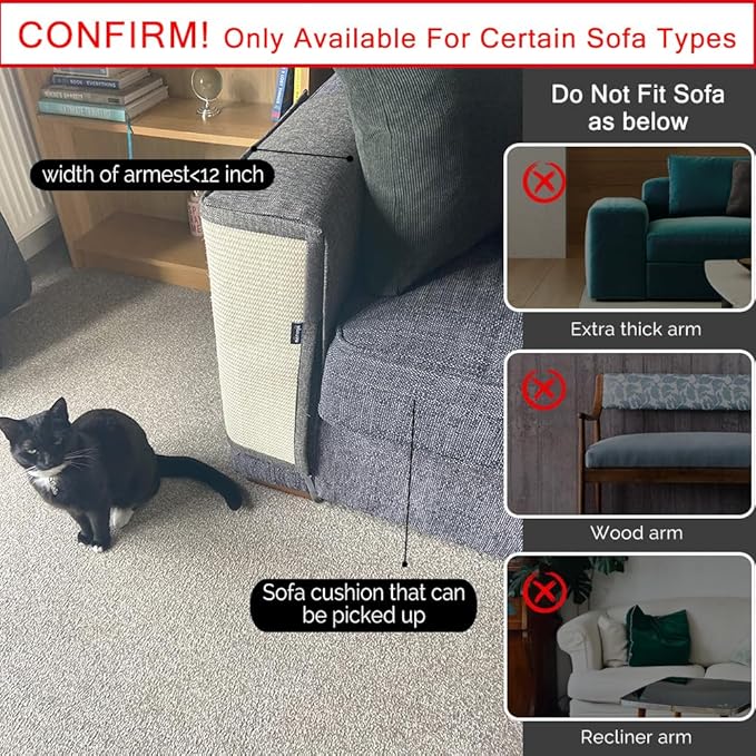 NATUYA Cat Scratch Furniture Protector - Large Sisal Cat Scratching Mat for Couch, Arm, Sofa, Corner (Dark Gray, Right)