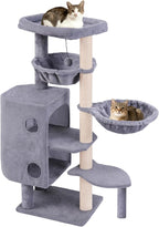 45in Cat Tree Tower with Big Condo for Indoor Cats,Cat Tower with Scratching Post,Scratching Board and Cat Toys,Multi-Level,Small Space,Transformer Cat Tree (Grey+)