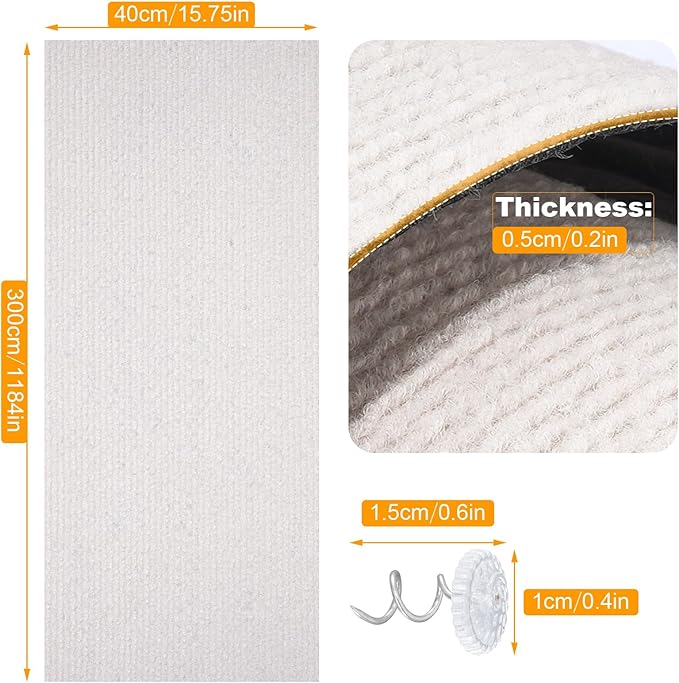 Large Self-Adhesive Cat Scratching Mat, 118"x15.8" Furniture Protector, Trimmable DIY Wall Climbing Carpet, Couch Protector, Scratch Pad Replacement (Beige)