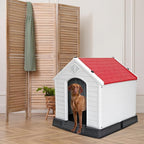 ZENY Plastic Dog House - Waterproof Dog Kennel with Air Vents and Elevated Floor All Weather Indoor Outdoor Insulated Doghouse Puppy Shelter, Easy to Assemble (Red, 28inch)