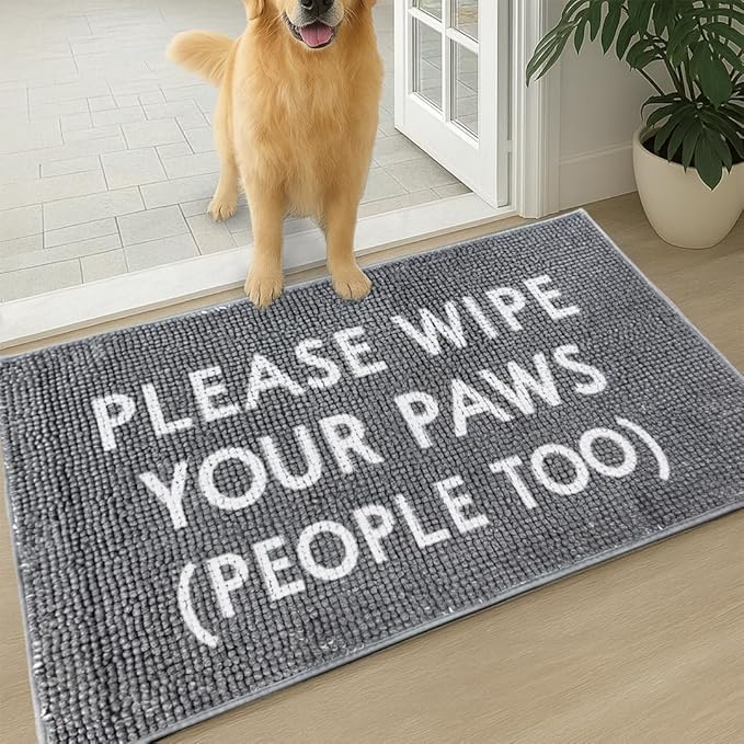 Muddy Mat® Absorbent Microfiber Door Mat and Pet Rug, Non Slip Washable Chenille Indoor Outdoor Rug - Please Wipe Your Paws People Too Funny Dog Welcome Mat 19"x30"