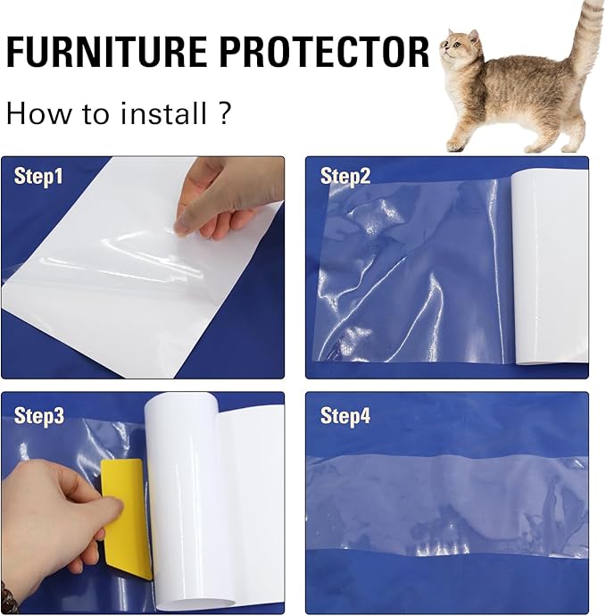 Anti Cat Scratch Furniture Protector 12pcs Self-Adhesive Cat Couch Tape with Corkscrew pins and a Scraper for Cat and Kitty