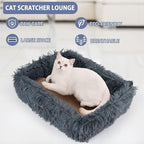 Fluffy Cat Scratcher Bed Box with Removable Cardboard, Corrugated Board Rectangular Cat Scratching Bed Lounge, Pet Scratch Pad for Furniture Protection (Dark Gray)