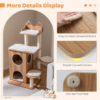 PETSITE 48-inch Wooden Cat Tree, Multi-Level Modern Cat Tower with Sisal Scratching Posts, Double-Layer Condo, Cute Top Perch, 3 Jumping Platforms with Washable Detachable Cushions