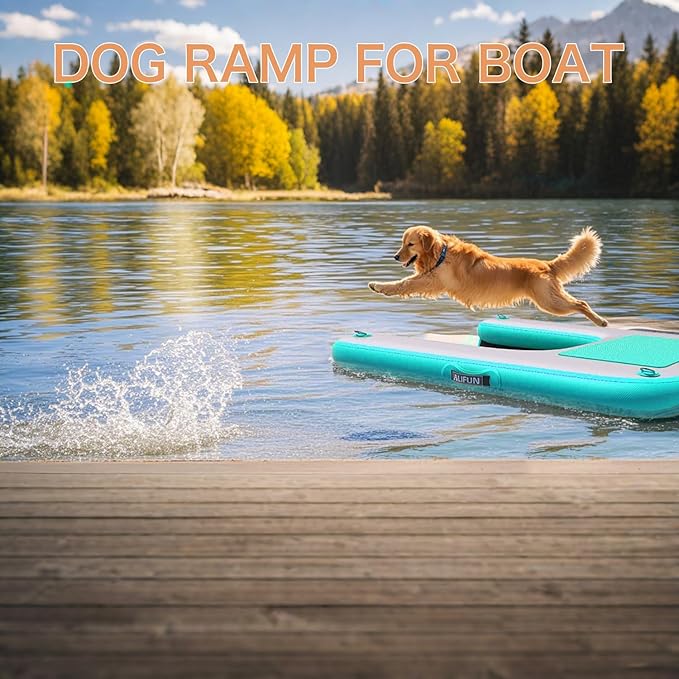 ALIFUN Inflatable Dog Ramp Floating Dock Water Raft Ladder for Pool, Boat, Non-Slip EVA Floating Ladder for Dog Up to 220 LBs Purple 140CM Length (Black-Green, for Small Dogs Up to 80 lbs)