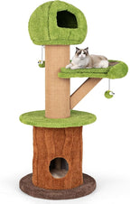 PETSITE 58 Inch Forest-Themed Cat Tree, Multi-Level Cat Tower with 2 Cute Condos, Plush Perch, Teasing Balls, Sisal Posts, Hidden Cave, and Removable Cushions, Modern Cute Cat Tree for Indoor Cats
