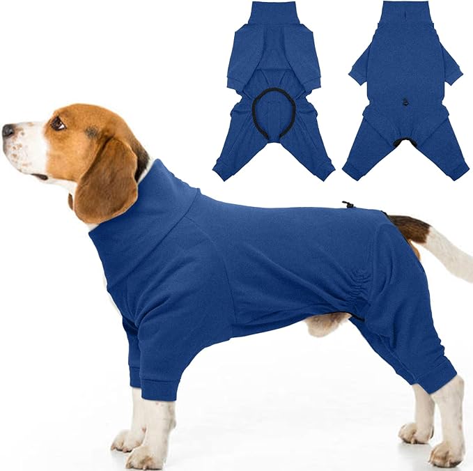 Dog Winter Coat Soft Fleece Pullover Pajamas, Fullbody Dog Cold Weather Jacket, Warm Pullover Doggie Winter Thermal 4-Legged Onesie Jumpsuit,High Collar Snowsuit Sweater for Dogs(Blue,XS)