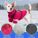 MIGOHI Ultra Thick Dog Jacket,Reflective Medium Dog Coat with Harness Built in,Warm Pet Winter Coat Zip Up Puffer Jacket with Furry Collar for Medium Dogs with Legs Outdoor Adventure,L,Rosered