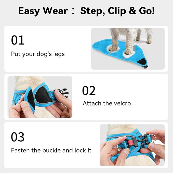 Joytale Small Dog Harness, Breathable Mesh Step-in Vest, Reflective Soft Padded Harnesses for Cats, Puppies and Extra Small Dogs, Sky Blue, XXS