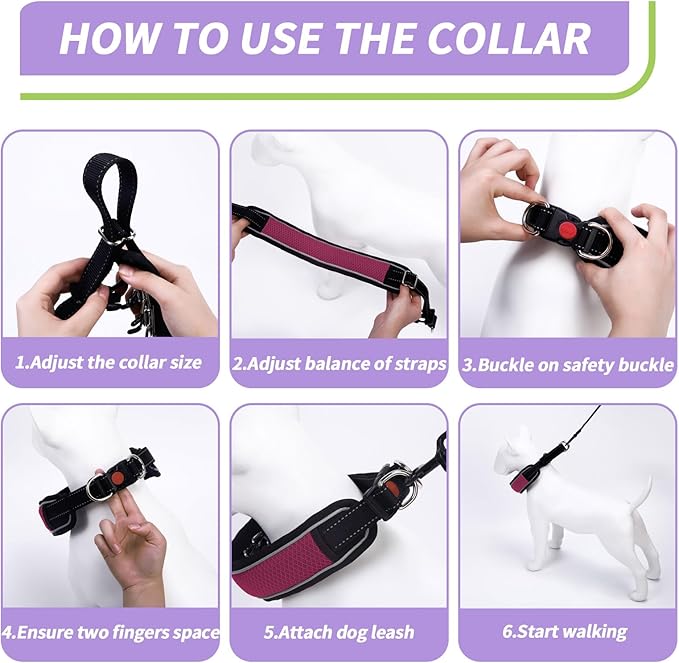 Martingale No Pull Dog Collar for Large Medium Dogs Training Walking, Heavy Duty Nylon Reflective Adjustable Anti Pull Slip Collar with Buckle M Wine Red