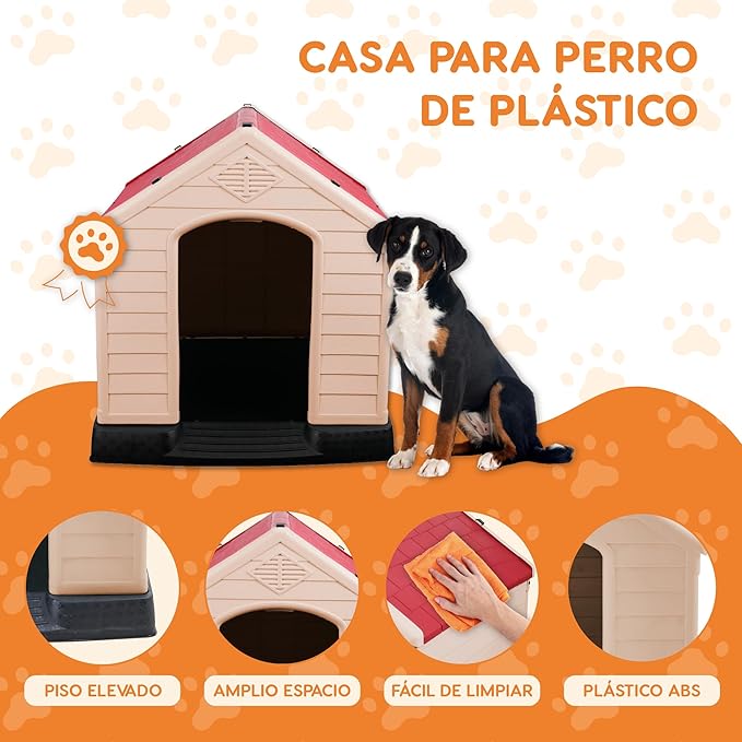 Plastic Dog House - Durable Dog House for Small Medium Large Dogs with Raised Floor and Ventilations, Ventilation, Easy to Clean and Assemble Dog Kennel