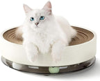 3-in-1 Cat Scratcher Toy with Track Ball, Round Cardboard Cat Scratcher Lounge & Bed, Interactive Cat Toy for Indoor Cats, Durable Scratching Pad with 2 Spinning Balls
