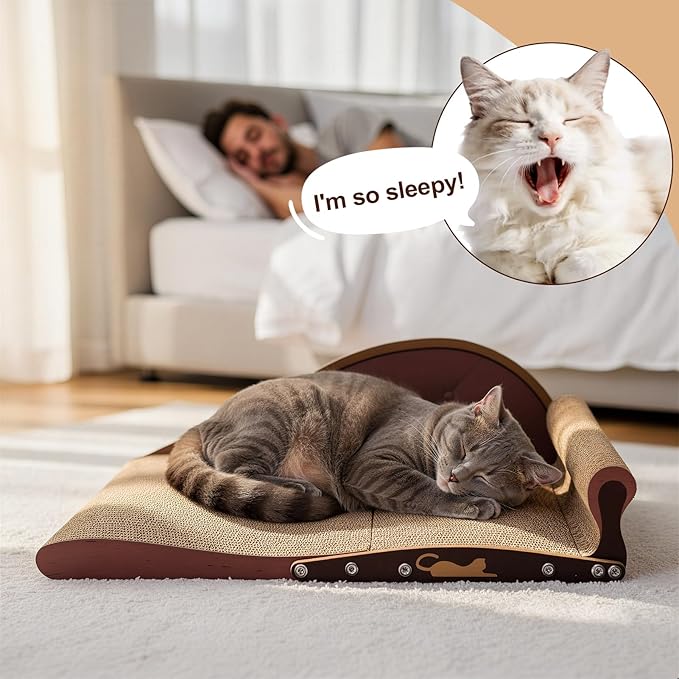 Extra Large Cat Couch Scratcher, 26" Cat Sofa Lounge Bed, Durable Cardboard Scratching Board for Indoor Cats, Cat Scratch Bed, XL Lounger and Scratch Bed Furniture Protector
