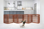 Urnporium Pet Dog Gate Freestanding, Strong Durable Folding Wooden Fence, Portable Acacia Hardwood Safety Barrier for Indoor & Outdoor Use (Brown Pet Gate, 8 Panel 24" Tall)