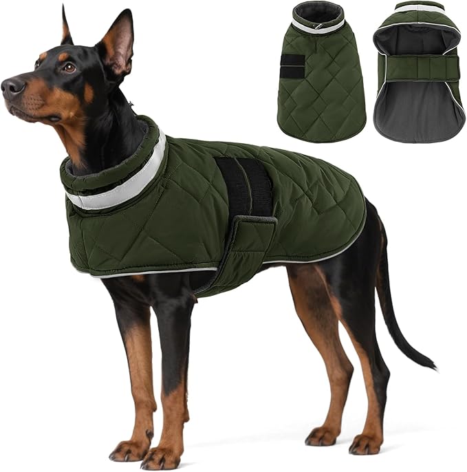 KAMA BRIDAL Dog Winter Coat Warm Padded Puppy Jacket Windproof Water Resistant Clothes for Small Medium Large Pets Christmas Sweater Outfit Vest(Green, 3XL)