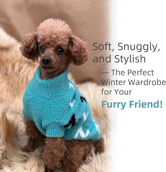 Dog Sweaters Dog Pullover Sweater Puppy Clothes Cold Weather Cable Knitwear Thick Warm Outfits for Medium Dogs (Turquoise-L)