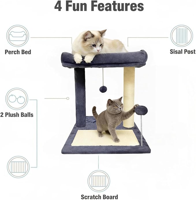 Cat Tree, 19.69" H(50cm) Cat Scratching Post with Cat Bed, Scratching Posts for Indoor Cats with Two Plush Balls Toy, Small Cat Tree for Kittens/Cats Playing and Relaxing