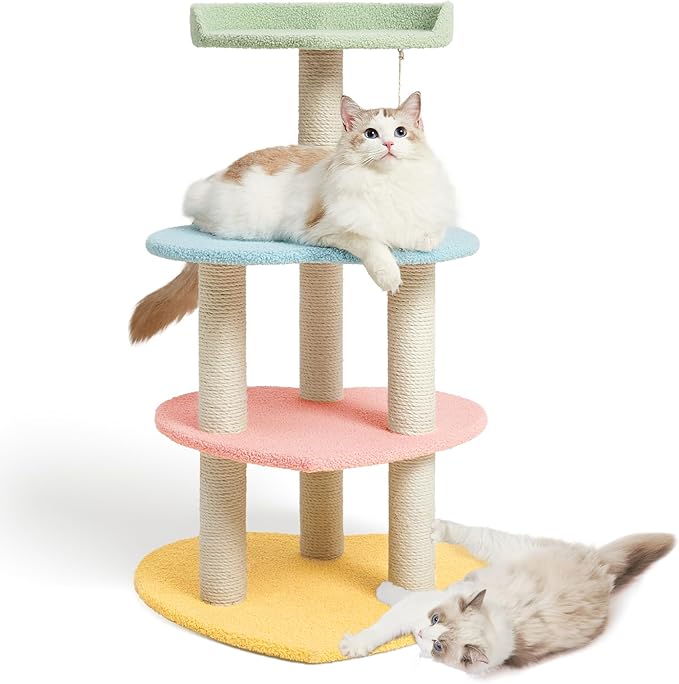 VETRESKA Cat Tree Cat Tower 38.6'' for Indoor Cats with Jute Covered Scratching Posts and Sweetheart Shape Platform, Multi-Level Cat Tower Activity Center Furniture for Kittens Cats and Pets