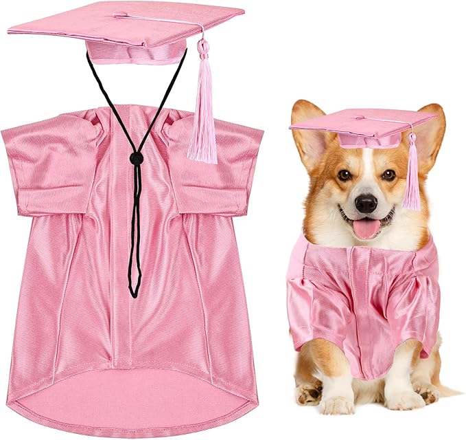 Dog Graduation Cap and Gown, Dogs Cats Graduation Holiday Halloween Costume Accessory(Pink,X-Large)