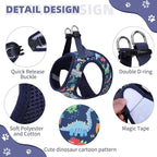 KOOLTAIL Dog Harness and Leash Set for Small Medium Dogs, Step in No Pull Soft Mesh Dog Harness Comfort Padded Pet Vest, Adjustable Reflective Easy Walking Puppy Cats Harnesses Training, Dinosaur M