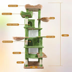 Multi-Level Large Cat Tree, 68-Inch Cat Tower for Indoor Cats, Plush Multi-Color Cat Condo with 4 Scratching Posts, 2 Perches, 2 Caves, Hammock, Pompom，Extra Large Top Perch (Green)