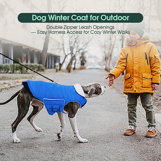 Kuoser Dog Coat Small, Cold Weather Reflective Waterproof Dogs Jacket with Warm Fleece Lining, Turtleneck Dog Winter Coat with Zipper, Doggy Snow Jacket Pet Coats for Small Medium Large Dogs, Blue XS