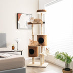Tangkula 75 Inch Tall Cat Tree for Indoor Cats, Natural Solid Rubber Wood Cat Tower with Sisal Scratching Posts, Top Perch, Detachable Cat Condo, 6-Layer Modern Cat Trees and Towers for Large Cats