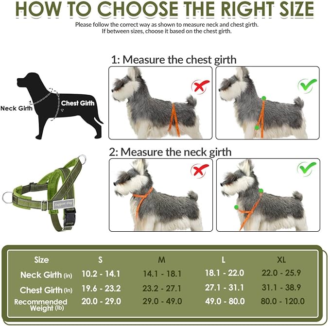 SlowTon No Pull Dog Harness - Heavy Duty Dog Harness and Leash Set for Medium Large Doggies, Reflective Tactical Harness with Soft Padded and Front Clip for Easy Walk and Training (Green S)