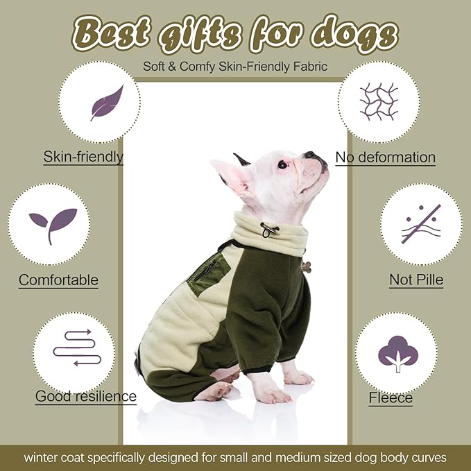 DENTRUN Dog Winter Coat, Fleece Jacket, Pajamas Turtleneck Sweater, Puppy Cold Weather Outfit, Thermal Bodysuit, Sweatshirts, Snowsuit, Soft Jumpsuit