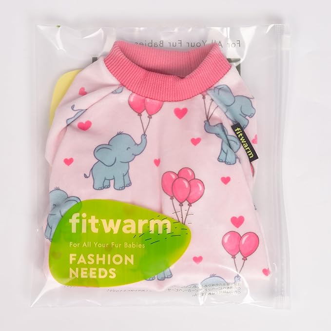 Fitwarm Elephant Fleece Dog Pajamas, Cozy Winter Clothes for Small Dogs Girl, Cute Pet Outfit, Pink, Blue, Medium