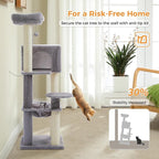 PETEPELA Cat Tree for Large Cats up to 30 lbs, 58" Heavy Duty Cat Tower with Reinforced Scratching Posts[ φ3.9”], Large Hammock, Spacious Condo & Top Perch, Sturdy Cat Furniture for Maine Coons, Grey
