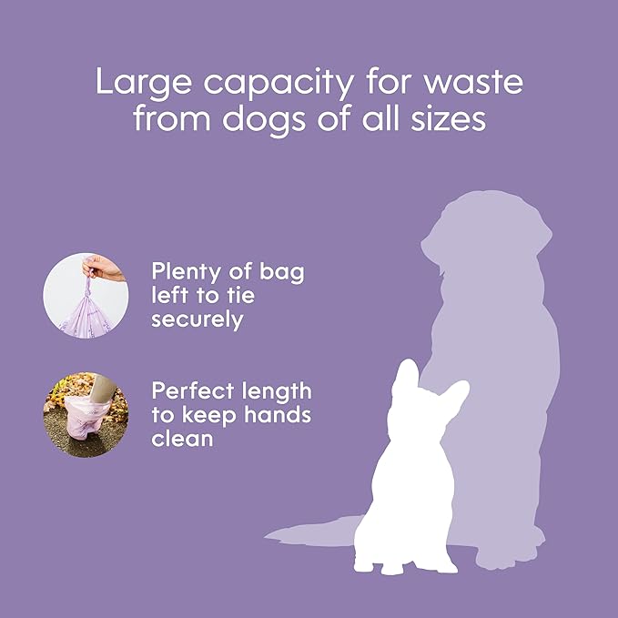 Pet Genie, Dog Poop Bags Rolls Scented, Extra Strong & Leak-Proof for Dogs, Lavender Scented, Easy Tear Pet Waste Bags, Made from 65% Recycled Plastic, 16 Rolls (240 Count)