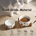Petygooing Ceramic Dog Bowl Set with Stand,Pet Food and Water Bowl, Anti -Slip Set of 2 Pet Bowls-Dog Food Bowls- Pet Feeder Small Medium Size (28 OZ /3.6 Cups) Black Dot