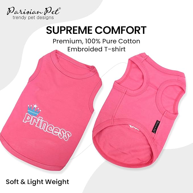 Parisian Pet Princess Dog Shirt – 100% Cotton Shirts for Small Dogs – Pink Sleeveless Puppy Clothes – Lightweight and Breathable Dog Apparel – Girl Dogs Clothes - Stretchy Pet T Shirts