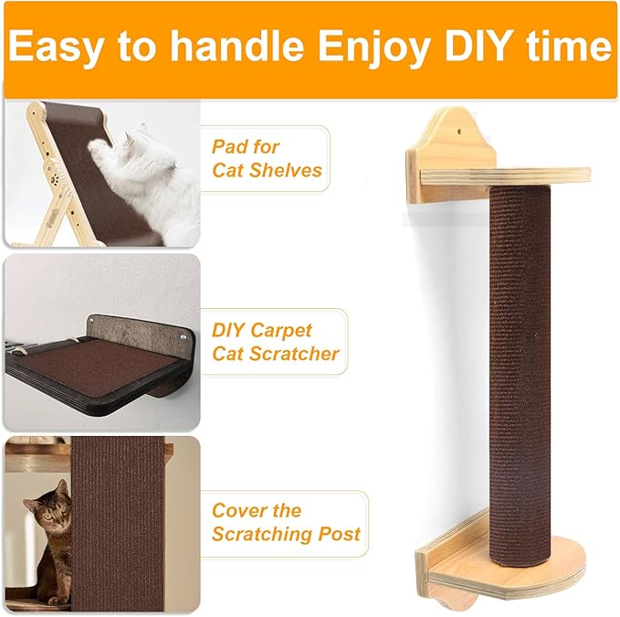 Large Cat Scratching Mat, 118"x15.8" Self-Adhesive Scratch Furniture Protector, Trimmable DIY Wall Climbing Carpet, Couch Protector, Scratching Pad Replacement (Brown, 118"x15.8")