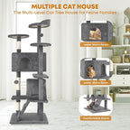 54in Cat Tree Tower for Indoor Cats, Cat Tower with Cat Scratching Post, Multi-Level Cat Furniture, Cat Tower with Funny Toys for Kittens-Light Gray