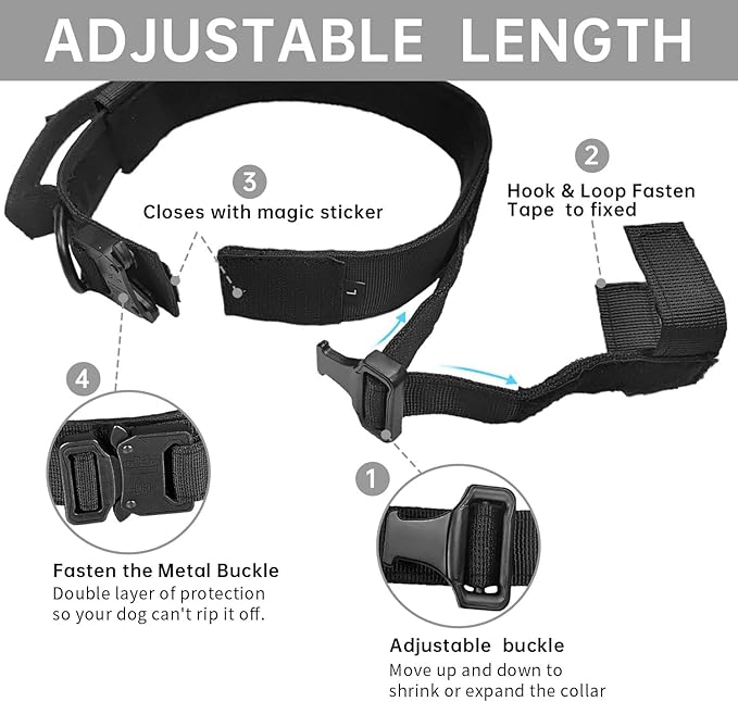 Tactical Dog Collar with Handle - Adjustable Nylon Training Military Dog Collar with Heavy Duty Metal Buckle Collar for Medium Large Dogs,with Patch
