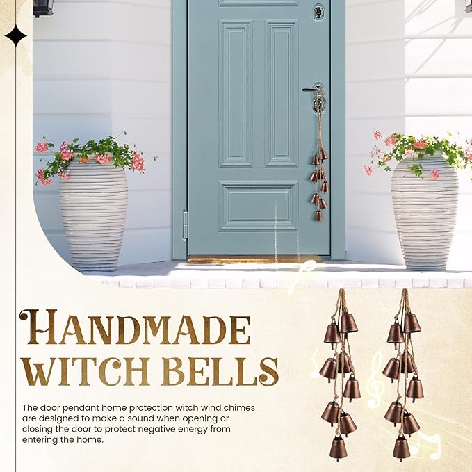 2 Pack Witch Bells for Door Knob Protection Outdoor Bells Hanging Bells for Door knob Witches Bells Magic Wind Chimes for Home Protection Witch Bells Kit(Rustic Red)