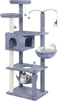 Big Cat Tree, Cat Tower with Multi-Level Condo, Hammocks, Rotating Toy (Grey, 70'')