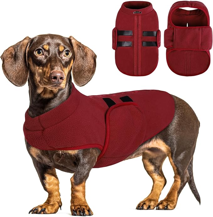 Queenmore XXL Dog Sweater, Soft Fleece Vest Pullover Dog Jacket with Leash Hole, Warm Winter Dogs Clothes Cold Weather Doggy Dachshund Sweaters for Large Dogs Cats Boy or Girl (Burgundy, XXL)