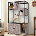 GUTINNEEN Cat Litter Box Enclosure Cat Tree with Hidden Litter Box Furniture with Scratching Post, Hammock, and Mat 57.5 Inch (Nature)