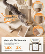 Catlike Rock-Solid 76" Tall Cat Tree Tower for Indoor Cats Large Adult, Heavy Duty Multi-Level Large Cat Tree with Sisal Scratching Posts, Perches, Cat Condos, Hammock Baskets, Cat Tower Natural Beige