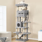 Cat Tree,82.6" Large Cat Tower for Indoor Cats, Multi-Level Cat House with Condo, 8 Scratching Posts, Hammock, 4 Pom Poms, Light Grey MS21018LG