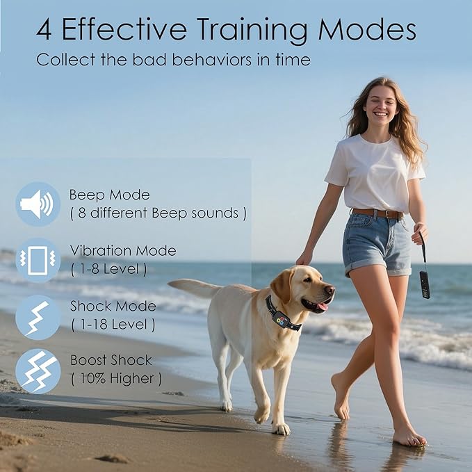 Aikko Dog Shock Collar with Remote - IPX7 Waterproof, 3 Modes (Beep, Vibration, Shock) - Adjustable E-Collar for Training Small (10 lbs to 120 lbs) Rechargeable Anti-Bark Collar for Large Dogs