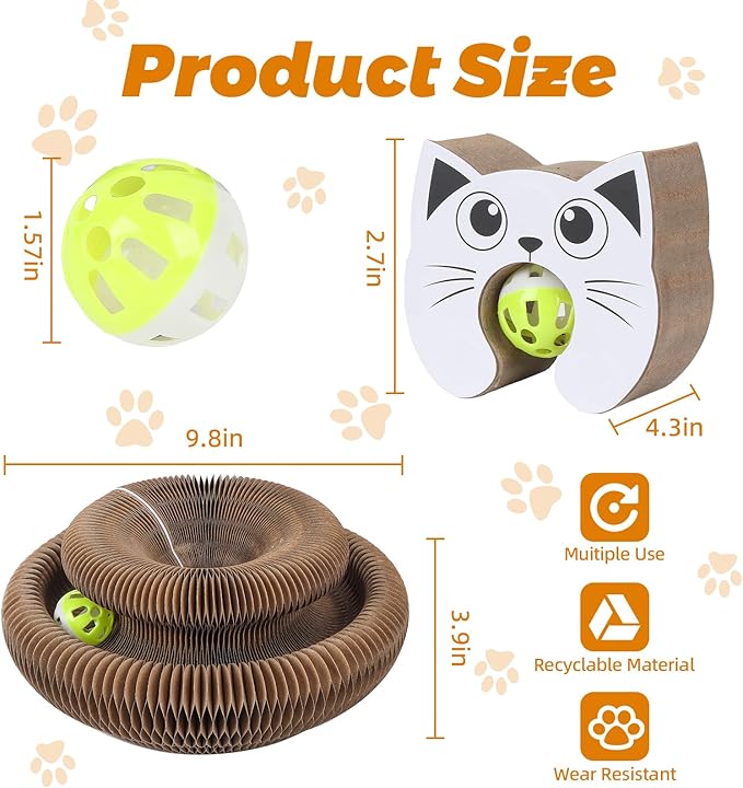 Magic Organ Cat Scratcher Toy,Accordion Cat Scratching Board with Ball, Foldable Interactive Funny Scratcher Pad for Indoor Cat