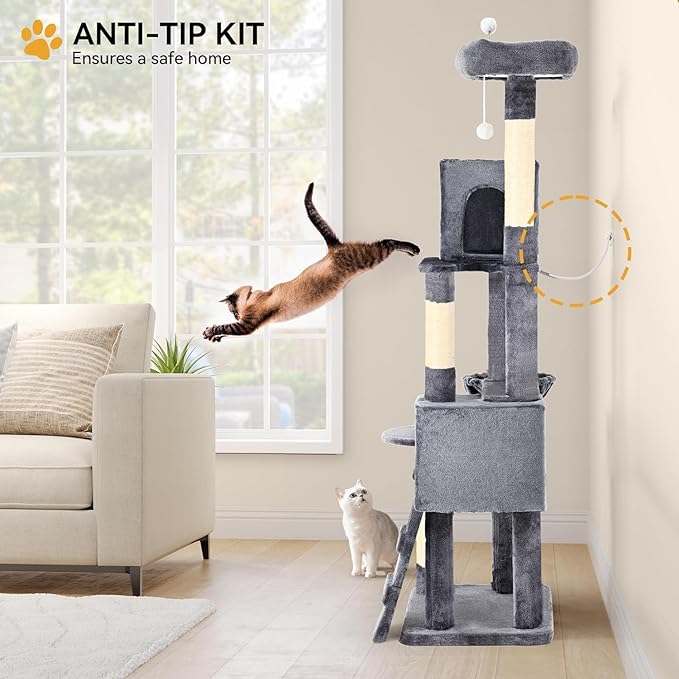 YITAHOME 70.8in Cat Tree Tower for Indoor Cats: Multi-Level Kittens Pet Play House Condo Furniture Activity Center with Scratching Posts Stand, Light Grey